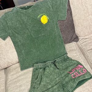 Green Lemon Graphic T-Shirt and Shorts Set